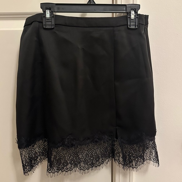 Black Satin Lace Skirt - Picture 2 of 3